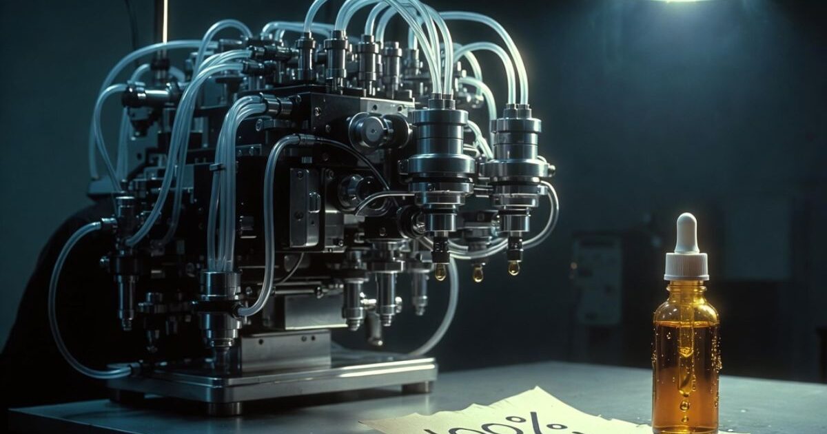 ボーケンによる国内THC定量分析のイメージ：精密検査機器と「100% OK」と判定された安全なCBDオイル