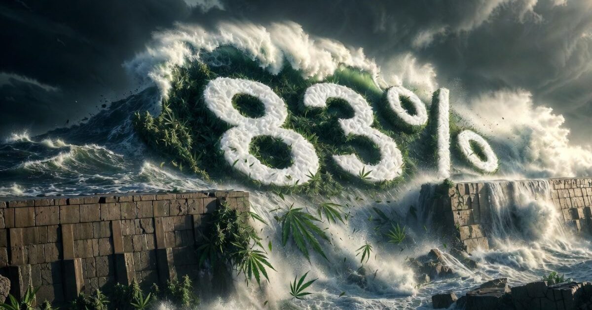 大麻の葉と「83%」の文字が波に飲み込まれるイメージ画像