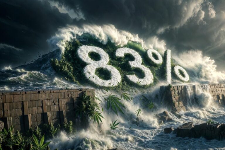 大麻の葉と「83%」の文字が波に飲み込まれるイメージ画像