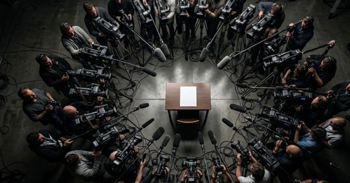 ニュースに群がる複数のメディアのイメージ、大麻精神疾患研究の報道過熱を象徴する