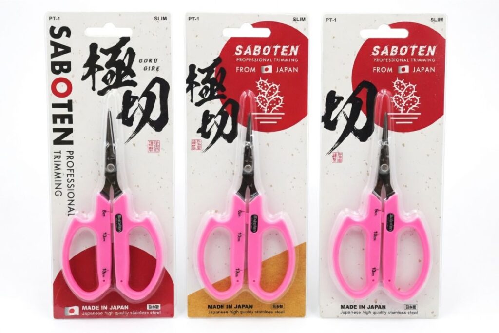 SABOTEN PT-1 SLIM プロフェッショナルトリミングはさみ ピンク 3点 商品パッケージ（Made in Japan）