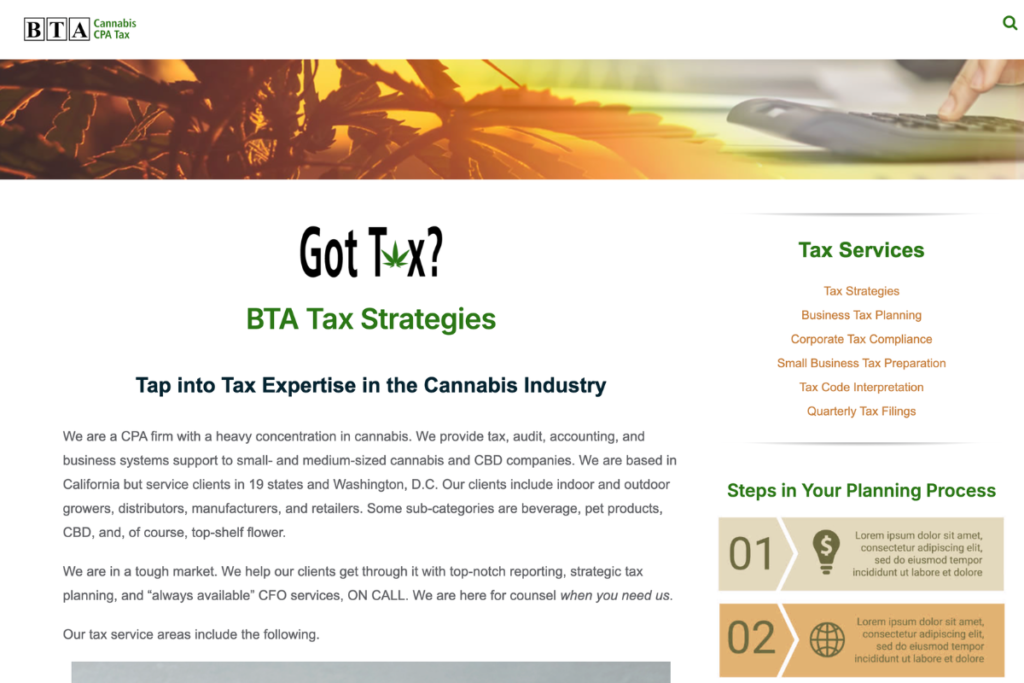 『BTA Cannabis CPA TAX』公式サイト